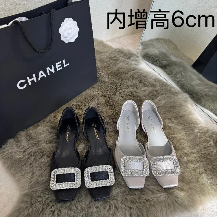 小个子内增高6cm新款方头浅口单鞋法式水钻跟鞋罗马时尚网红女鞋