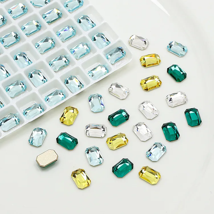 东洲水晶 5.5x8平底倒边小八角祖母绿金黄色美甲饰品钻 一排7颗装