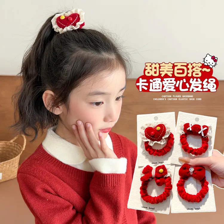 2025儿童新年圣诞款女童发圈气质丝绒发绳红色头绳复古百搭可爱