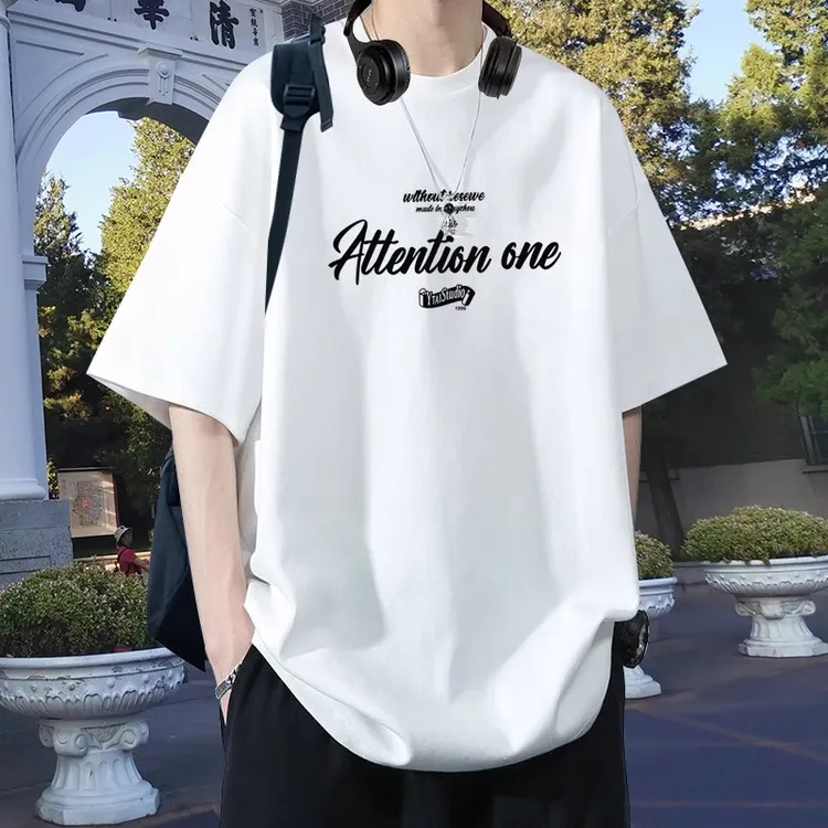 夏季纯棉短袖t恤男生高级感潮牌宽松青少年学生潮流重磅半袖上衣