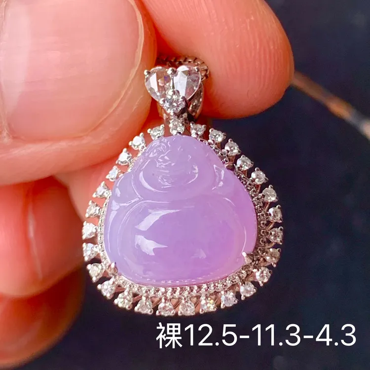 冰紫佛公天然翡翠吊坠 镶嵌精致 女生配饰