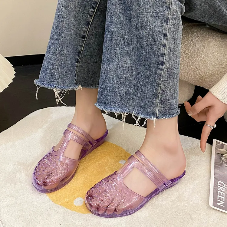 时尚凉鞋女士包头两穿水晶凉拖夏季网红休闲外穿镂空防臭凉拖鞋女