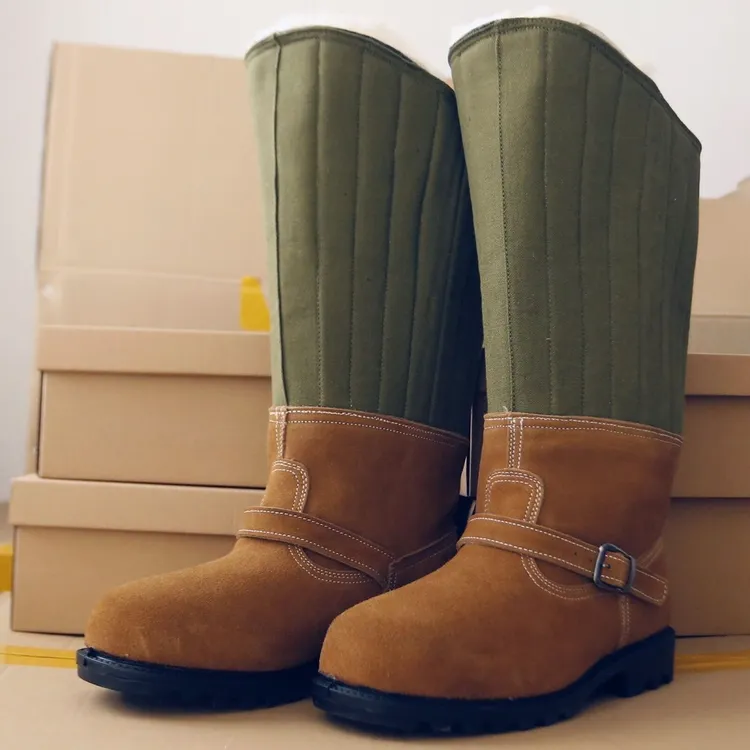 地勤靴冬季高帮加厚保暖皮毛一体东北防寒棉靴雪地马靴新款劳保