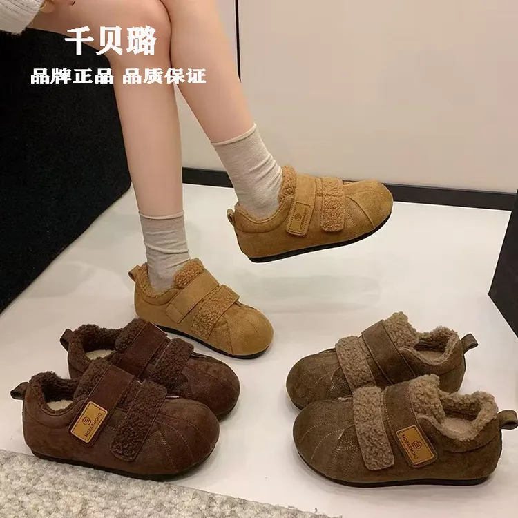 2025冬季复古百搭保暖棉鞋韩版加绒厚底休闲时尚新款毛毛鞋