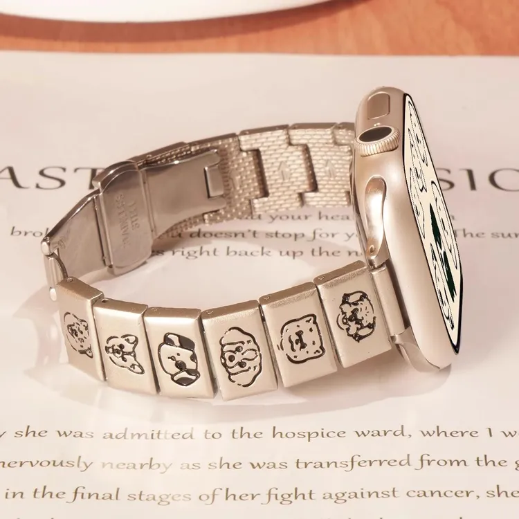 适用苹果手表iwatch s10表带apple金属小狗s9新款s8猫咪7女士腕带