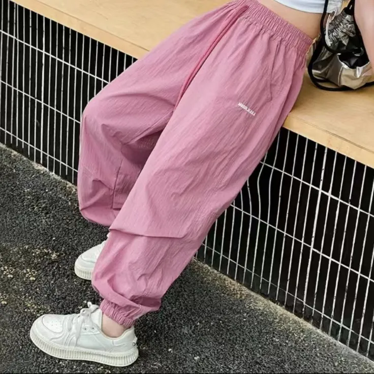 新款女童童裤夏装小女孩薄款冰爽速干裤休闲宽松运动裤长裤子九分