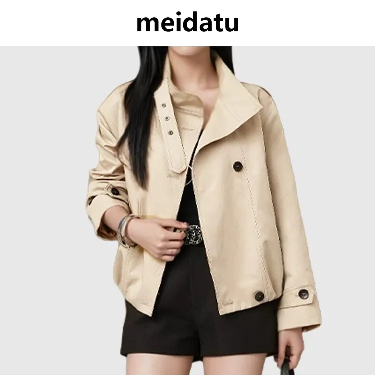 美哒兔（英伦假期）韩版酷飒立领短款风衣（小个子版）CK2196-5