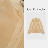 IDENTIFY冬季新款双面穿皮毛一体羊皮扣连帽毛外套25AWG111549