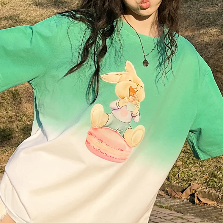 夏季染色常规卡通短袖半袖字母小众韩版T恤网红百搭卡通动漫