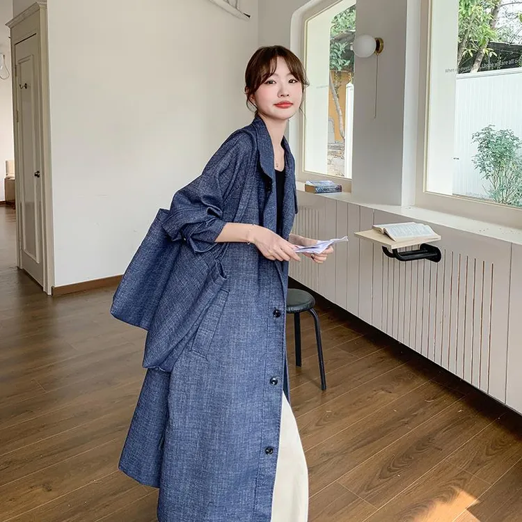 牛仔风衣外套女2025年春季中长款时尚韩系气质设计感过膝大衣显瘦