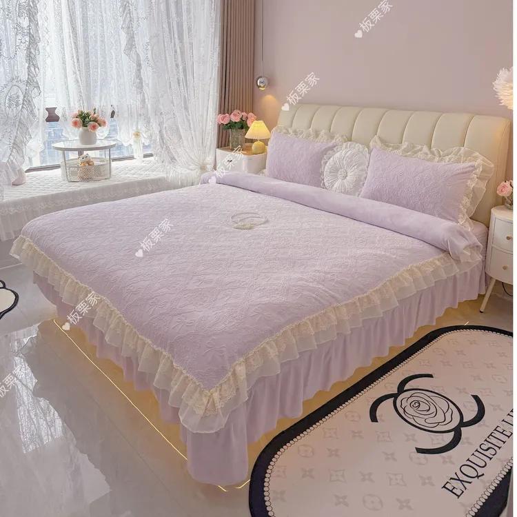 【板栗家专属】公主风加厚牛奶绒床盖四件套夹棉双层韩式床上用品