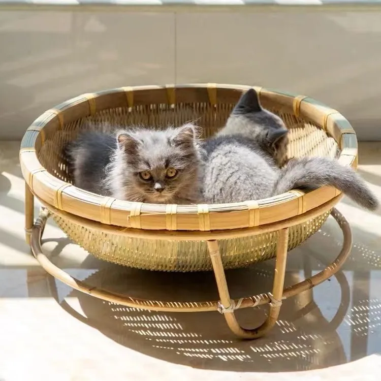 竹编猫窝四季通用手工藤编猫咪睡觉垫子耐抓猫抓板宠物用品猫吊篮