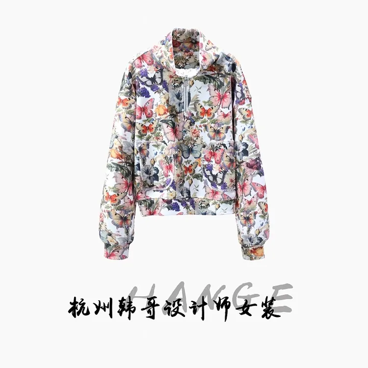 【韩哥女装】2025秋冬新品《画作》蝴蝶满印半拉链高领卫衣6187-K6