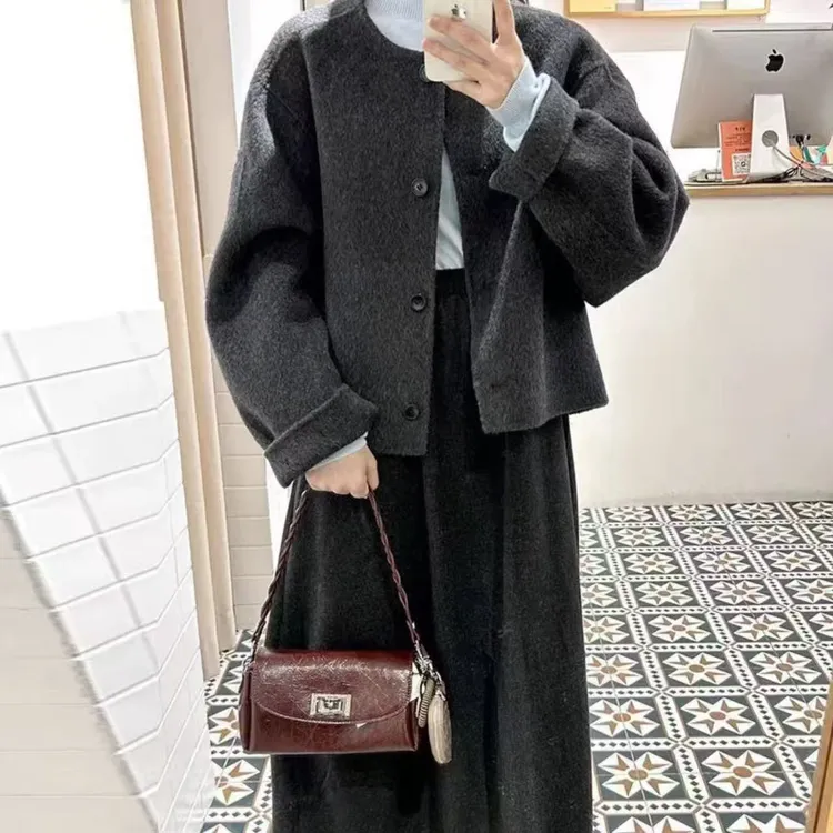 YIWEN法式轻奢高支羊毛双面呢手工大衣外套