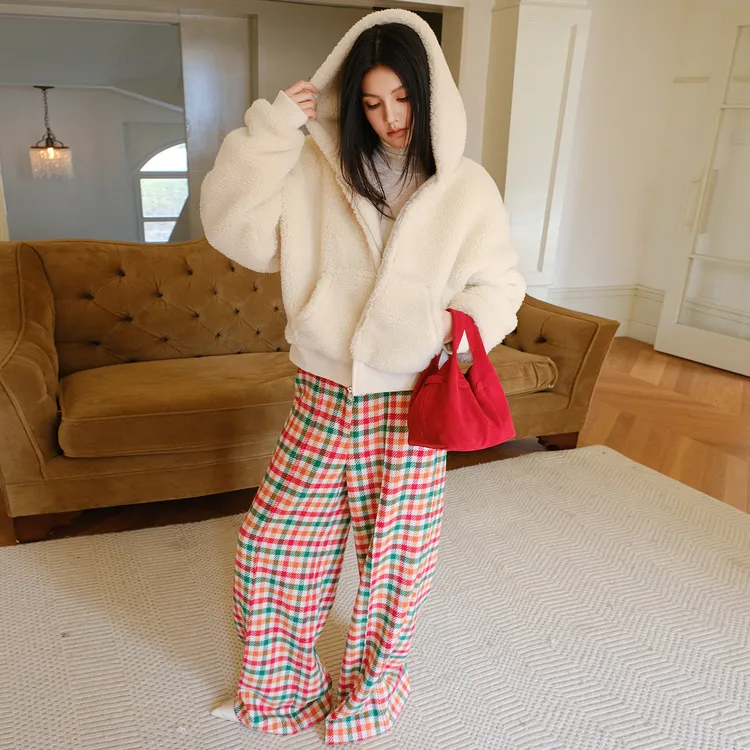 FRESH UP蓬松保暖颗粒绒毛绒连帽开衫卫衣女加绒加厚短款毛毛外套