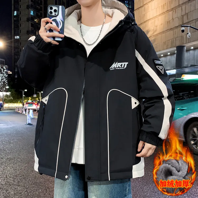 秋冬季新款美式男女休闲长袖外套加绒加厚冲锋衣宽松潮流连帽夹克