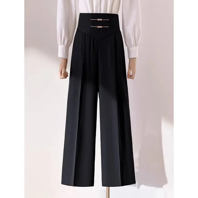 新中式国风阔腿裤女春装2025新款裤子显瘦高腰垂感西装裤休闲长裤