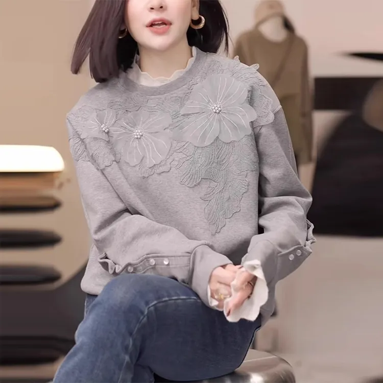 高级感灰色卫衣女2025秋季新款大码宽松休闲减龄加绒加厚圆领上衣