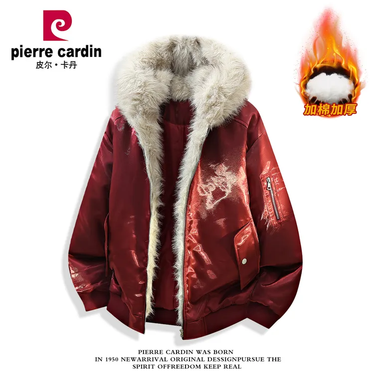 皮尔卡丹美式休闲复古男款棉服冬季新款保暖轻奢宽松绒感大码外套