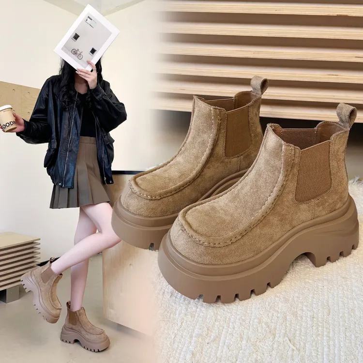 2025年秋季新款厚底增高休闲百搭女鞋切尔西靴短筒靴马丁靴女