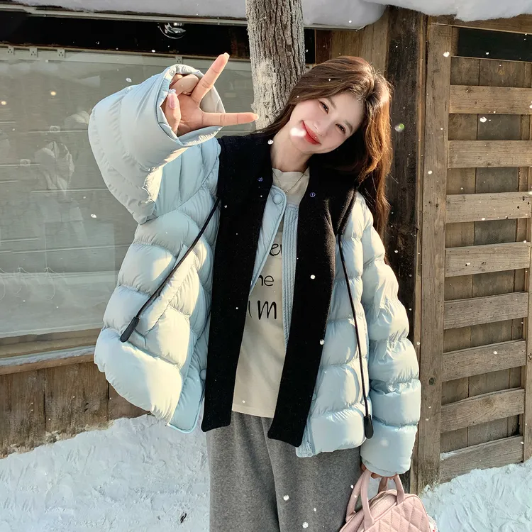 可拆卸针织连帽排骨羽绒服女2025冬季新款韩系加厚保暖白鸭绒外套