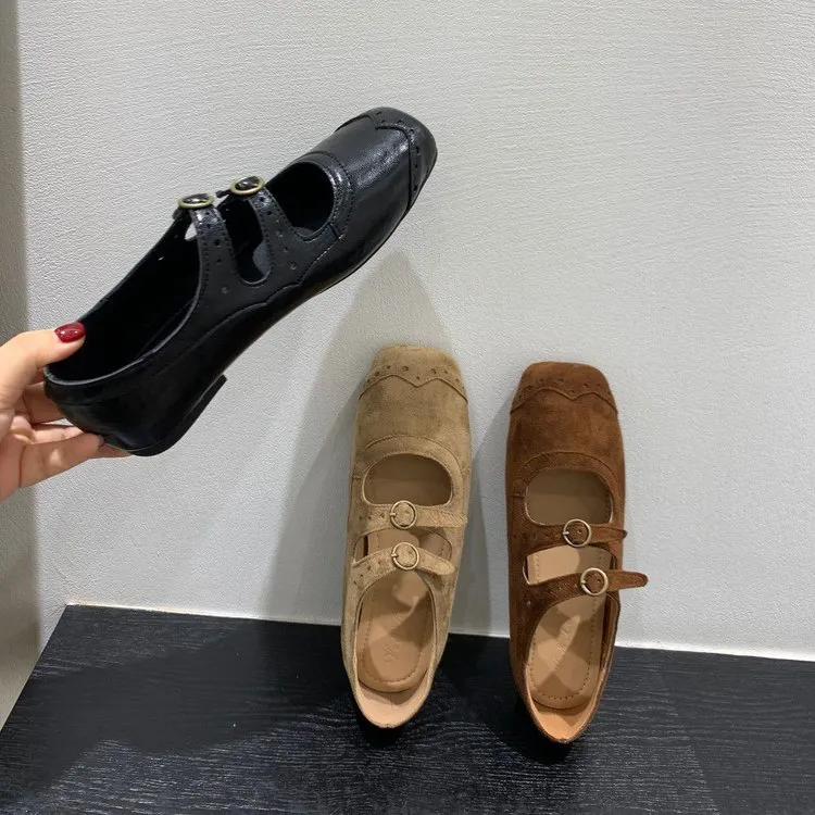 棕色复古2025年新款方头玛丽珍鞋芭蕾舞鞋女韩版法式浅口单鞋女鞋