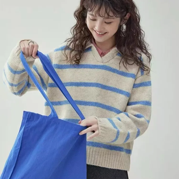 韩系复古条纹毛衣女套头秋冬季新款显瘦百搭长袖针织衫上衣
