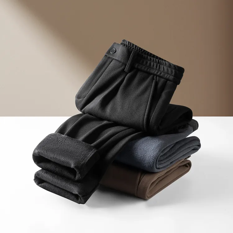 磨毛长裤中腰休闲裤通勤风男士加厚加绒莫代尔休闲裤免烫毛呢裤