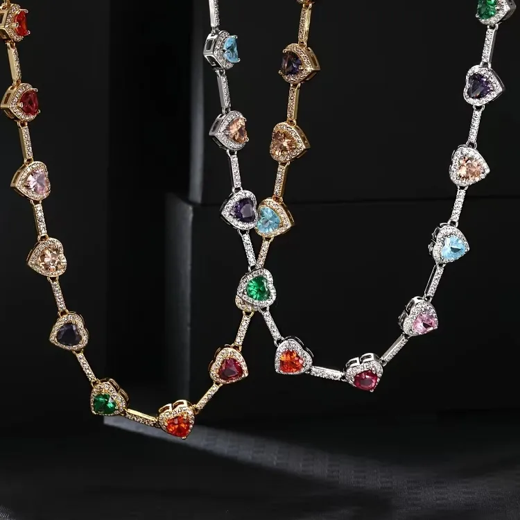 铜项链 欧美新款彩色爱心项链时尚气质小众轻奢设计感宝石锁骨饰