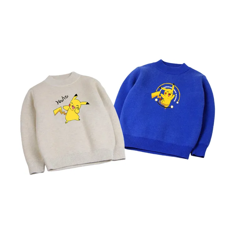 皮卡丘男女童加绒毛衣秋冬款2025新款儿童加厚上衣宝宝针织打底衫