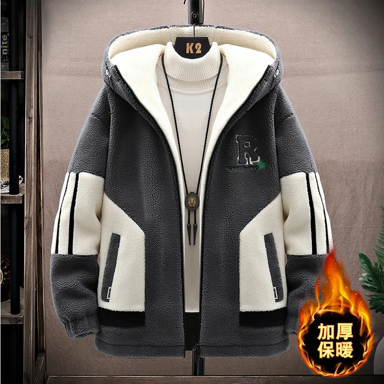 青少年加绒加厚外套秋冬季青少年学生潮流宽松奥粒绒保暖连帽棉服