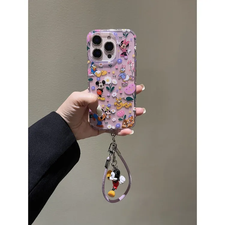 透明卡通米奇唐老鸭适用苹果16pro手机壳iPhone15promax手绳14pro