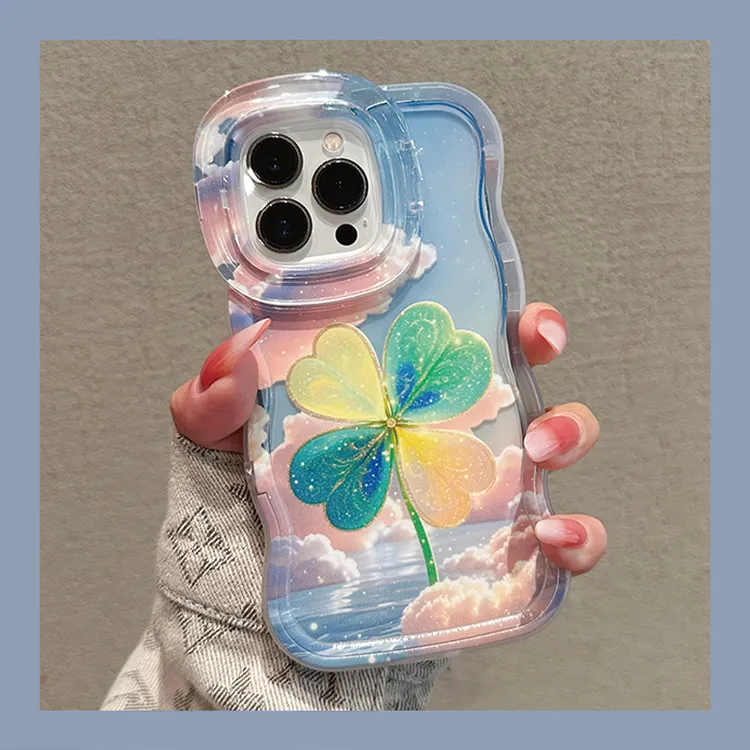 云端四叶草适用苹果16/华为oppo/vivo小米双支架手机壳简约流行