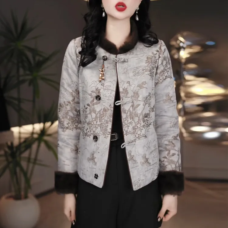 国风高贵优雅气质棉服2025冬季新款女士精致显瘦加棉加厚保暖外套