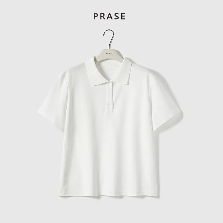 PRASE·噜【暗格秘密】微胖轻奢设计款夏女棉polo领针织T恤PR506E62
