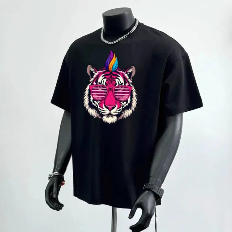 夏季新款美式潮牌重磅纯棉虎头印花短袖T恤男女百搭情侣打底上衣