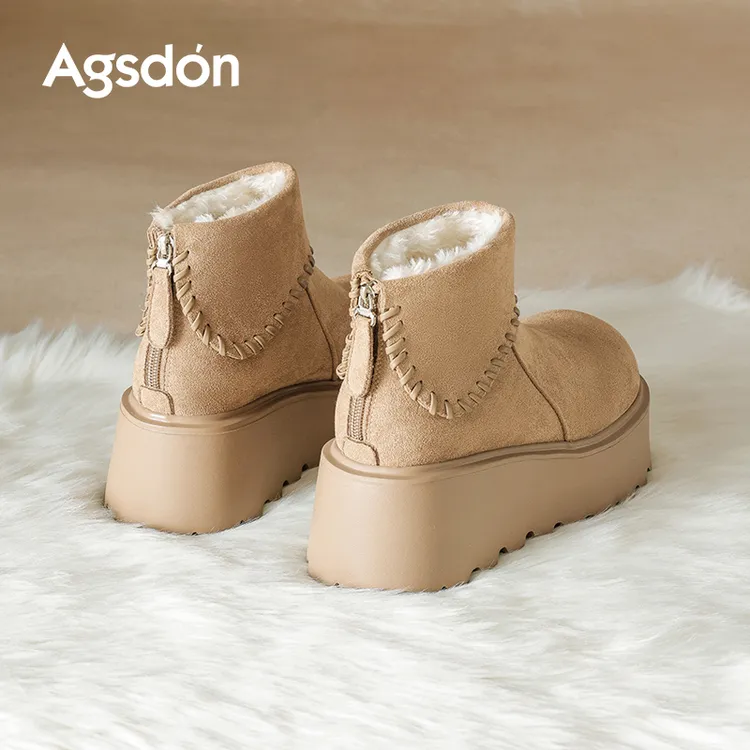 m奥古狮登厚底7CM增高雪地靴女2025新款冬季加绒加厚短靴百搭靴xx