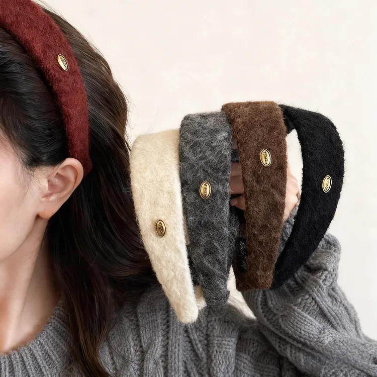 美拉德秋冬毛呢金标宽版头箍女2025新款高颅顶碎发发饰高级感发卡