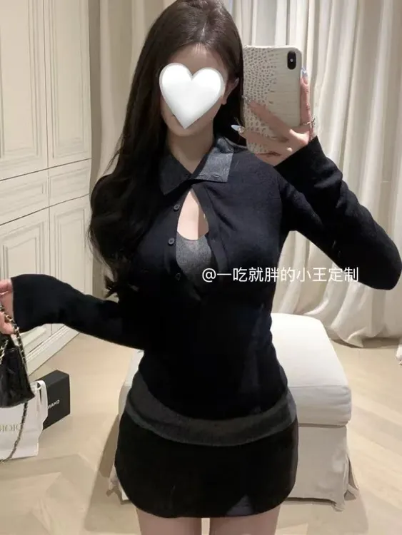 【小王家】上衣性感内搭长袖时尚针织通勤女装辣妹风