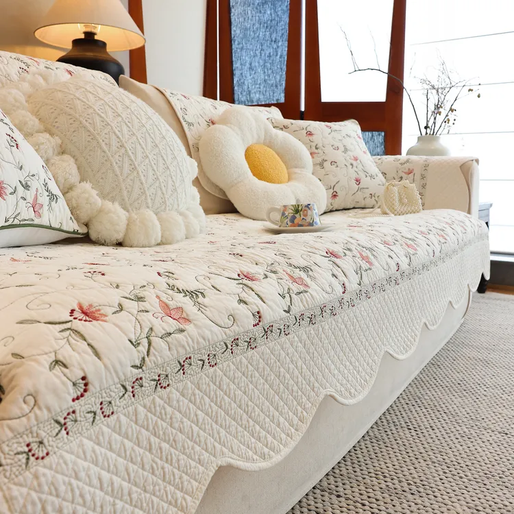 居家好物彩绣沙发垫欧式轻奢高档全棉刺绣防滑纯棉沙发巾四季通用