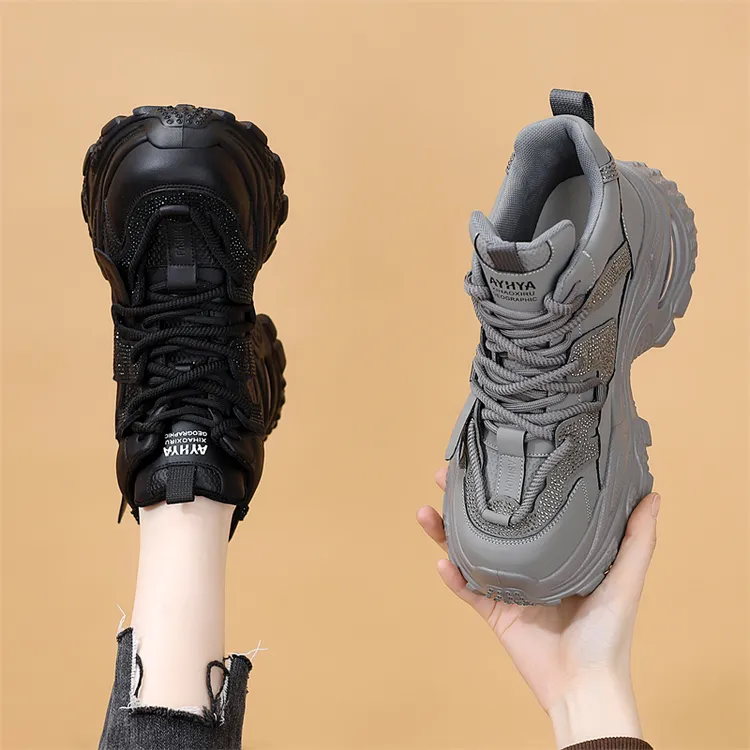 高品质爆款增高老爹鞋女2025年秋冬季新款水钻松糕厚底运动休闲鞋