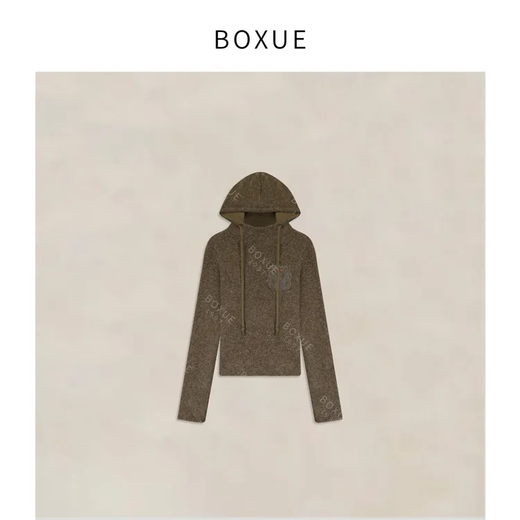 BOXUE“曲奇”2025秋冬高级感口袋拉毛连帽轻奢 卫衣#250928WY5241