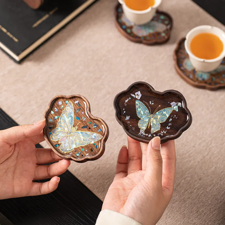 胡桃木创意隔热防烫杯垫壶承复古黑檀木实木树脂干泡盘茶杯杯托