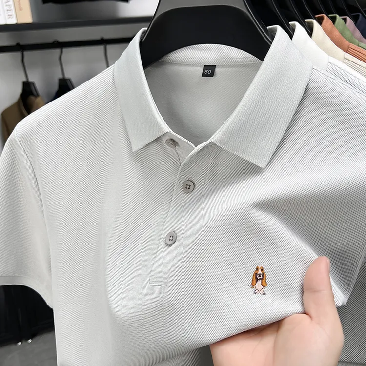 Hush Puppies暇步士桑蚕丝男士短袖t恤时尚休闲凉感免烫POLO衫潮