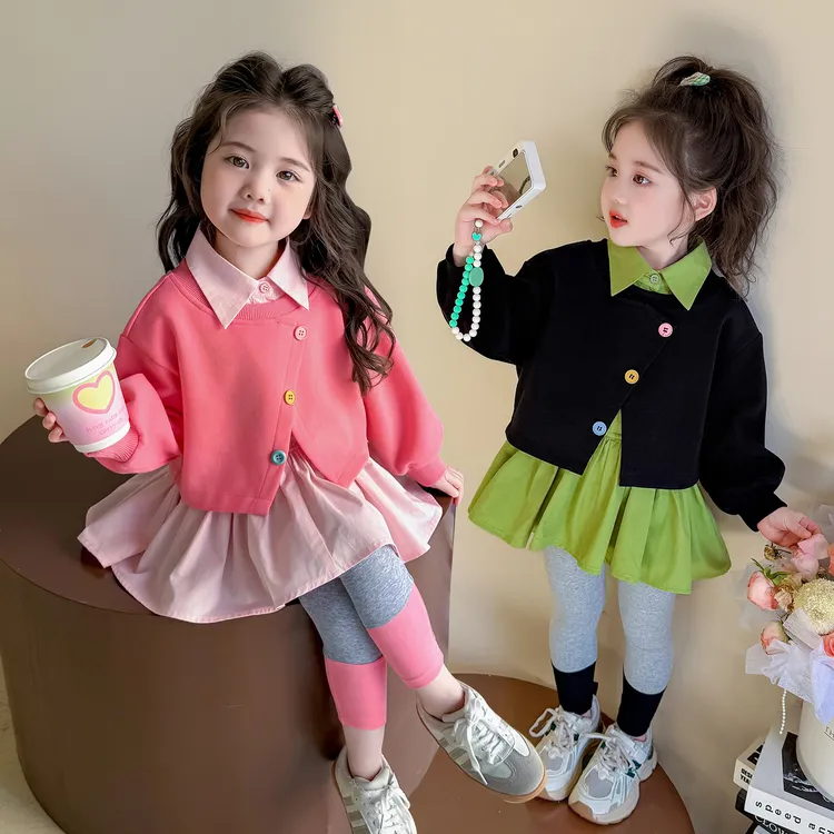 【甜妹穿搭】女童洋气套装韩版元气蝴蝶结中长款卫衣打底裤两件套