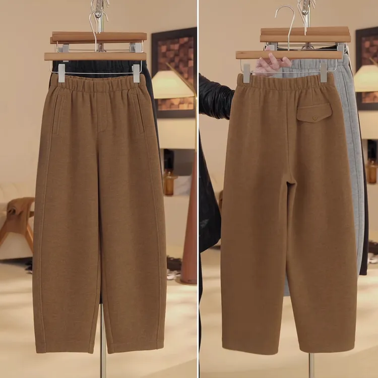 加绒羊毛裤女2025新款小个子裤子秋冬季休闲裤高腰显瘦香蕉弯刀裤