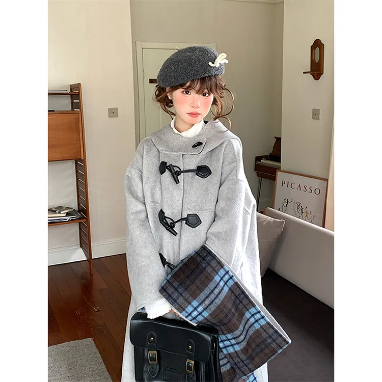 sinsingirl 昭和女高 冬季绵羊毛双面呢两面穿毛呢外套中长款大衣