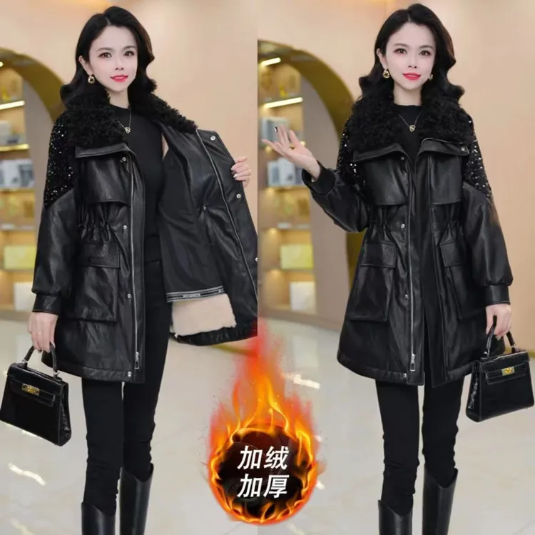 【派克服】水洗蛋白皮加绒加厚气质时尚大气减龄收腰显瘦派克服