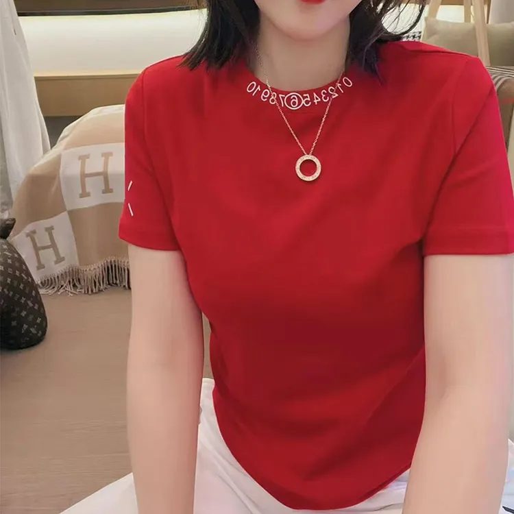 韩版正肩圆领短袖t恤女2025夏季百搭独特洋气显瘦打底衫百搭上衣