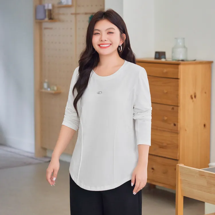 【双弧线分割长袖T恤】MsShe大码女装冬装显瘦打底衫M2508032